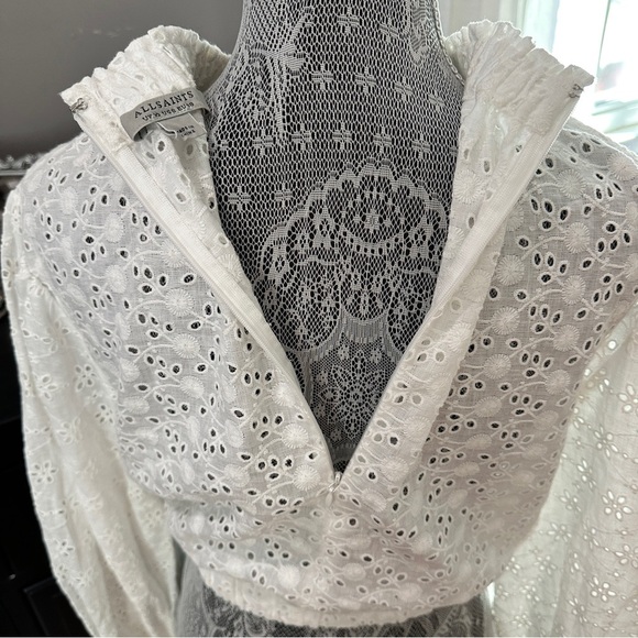 AllSaints Luna Broderie Eyelet Embroidered Linen Cotton Top White Size 6 - Picture 9 of 16